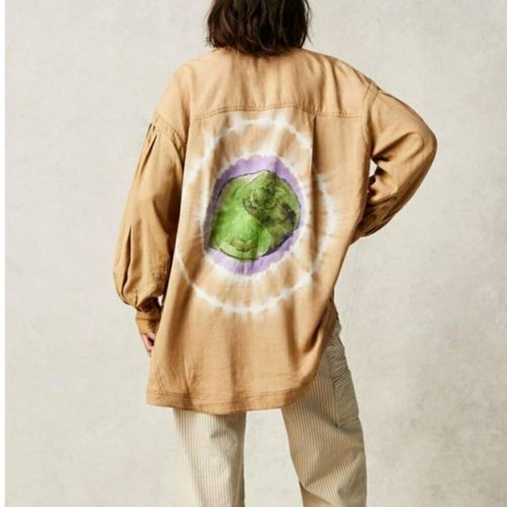 Free People Boho Oversized Tie Dye Buttondown Linen Blend Shirt Size S $198 NEW